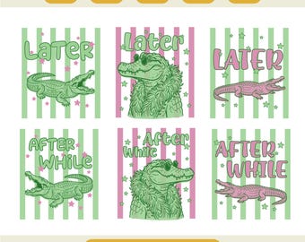 Later Gator Svg, After While Crocodile Svg, Girly Preppy Summer Design, Pink Striped Coastal Trend, Kids Women Boutique, Digital Download
