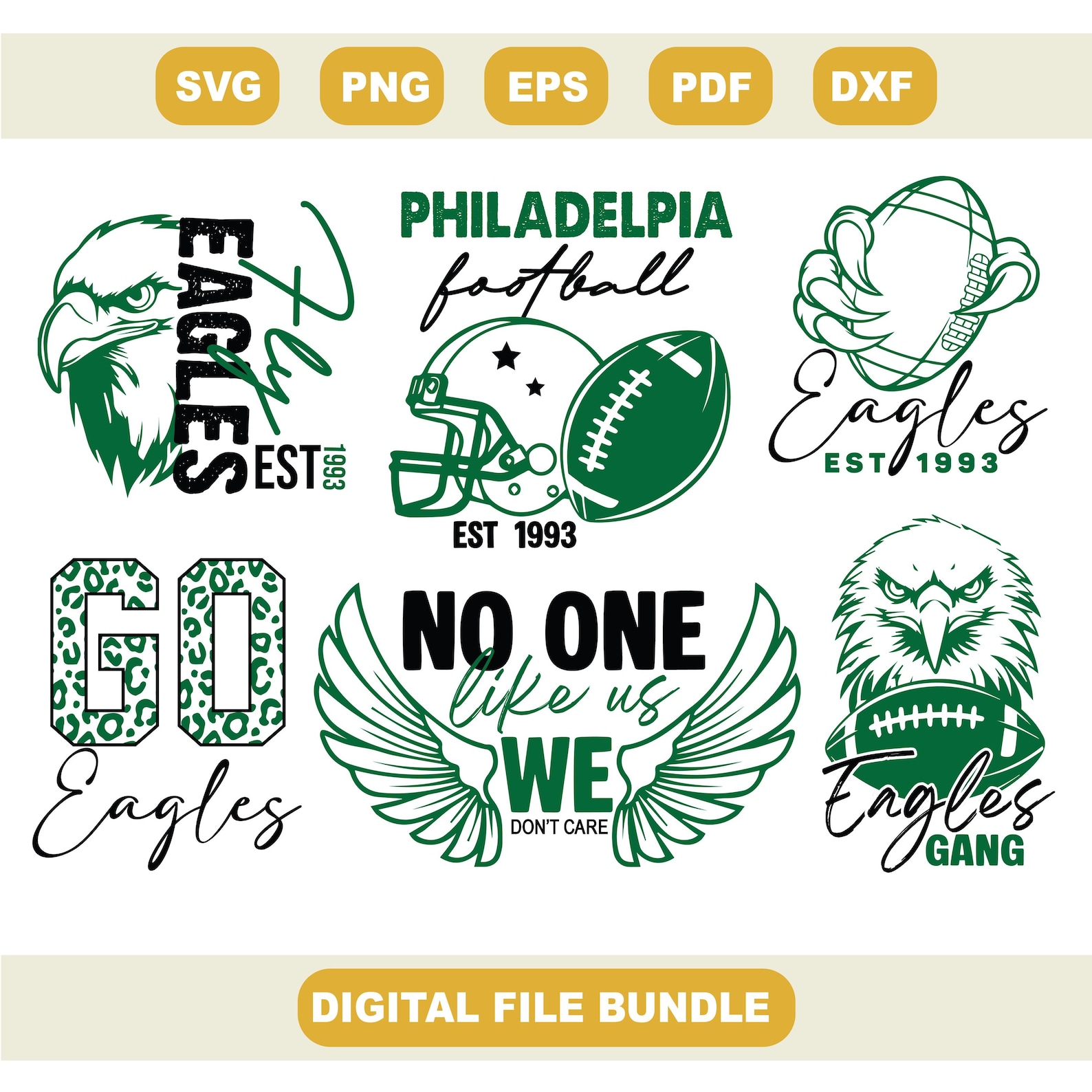 Eagles Football SVG Bundle: Retro Philadelphia Designs, Eagles Game Day ...