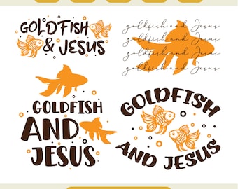 Retro Goldfish and Jesus SVG, Funny Christian Fishing Shirt Design, Kids Faith PNG, Boho Child of God, Bible Verse Doodle Clipart