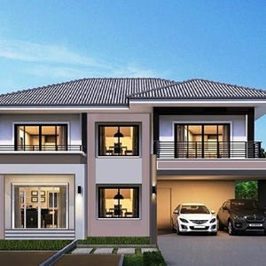 V-439| Modern Duplex Villa Plans – Luxury 4-bedroom house design with pool and 2 car garage.