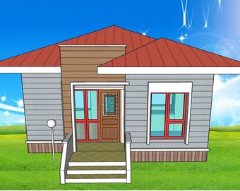 V-33| Custom Small One-Setory Modern Cottage Plans – 3 Bedroom House Design (Digital PDF)