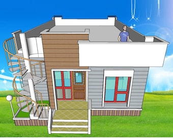 V-44| 3 Bedroom small house floor Plans, Simple Granny Bungalow design flat top roof (Digital PDF)