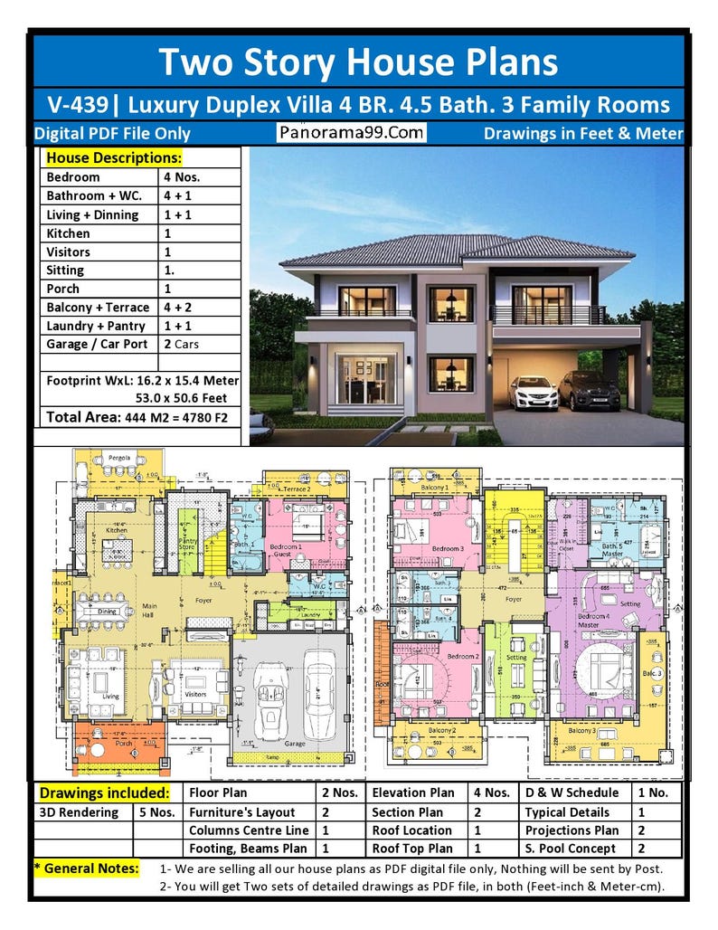 V-439| Luxury Modern Duplex Villa – House Plans 4 Bedroom, 4 Living ...