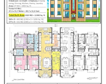 B-736/ Planos de edificio de apartamentos – Complejo de 6 apartamentos con unidades de 2 y 3 dormitorios (PDF digital)