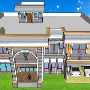 V-634| House Plan with concrete cement block and terrace roof, modern duplex home design | 6 Bedroom 5.5 Bath. 5 Living 2 Car