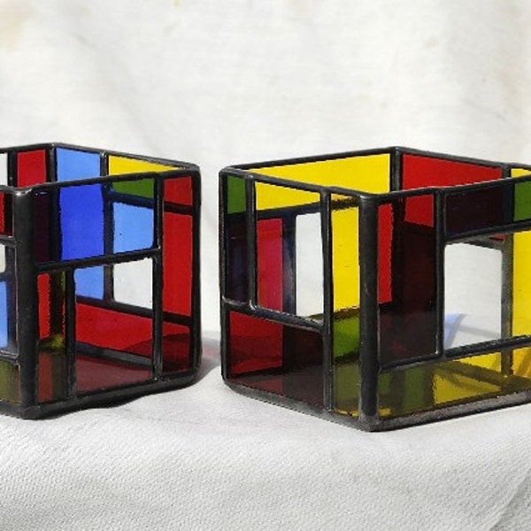 Stained Glass Candle Holder - Mondrian Inspired