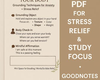 Anxiety Grounding Techniques Worksheet: Stress Relief PDF (Printable Digital Download)