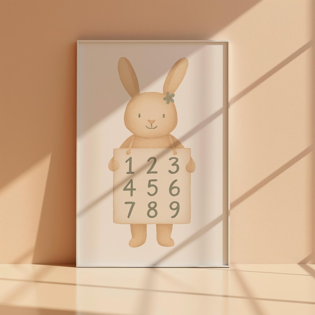 Cartoon Rabbit Numbers For Kids Rabbit Numbers Wall Art, Printable Nursery Poster, Soft Pastel Bunny ...