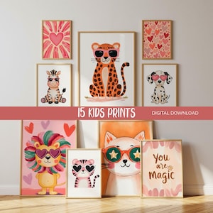 Girls Wall Art Bundle, Set of 15 Nursery Prints for Girls Room, Cute Animal Posters, Colorful Nursery Gallery Wall Art, DIGITAL Download
