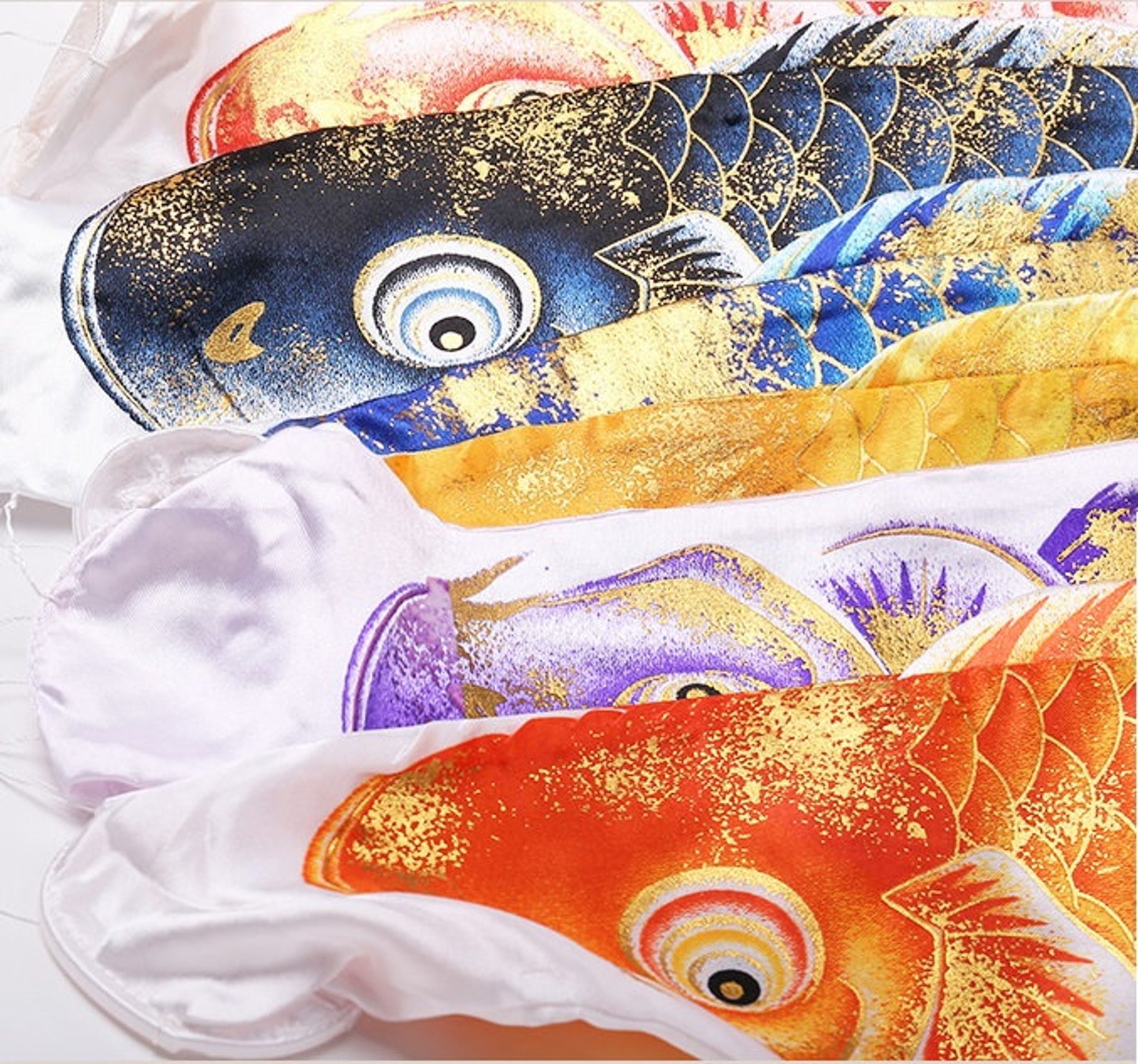 Set of Traditional Japanese Carp Flags With Gold Japanese Koi Etsy