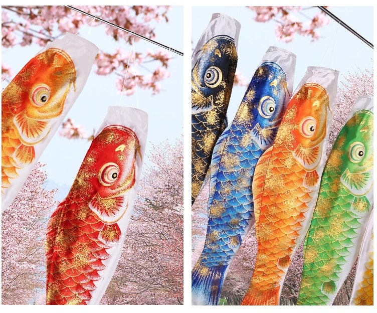 Set of Traditional Japanese Carp Flags With Gold Japanese Koi Etsy
