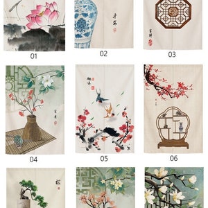 Oriental doorway curtain, oriental design door curtain, chinese style curtain, japanese noren, noren panel, oriental wall tapestry