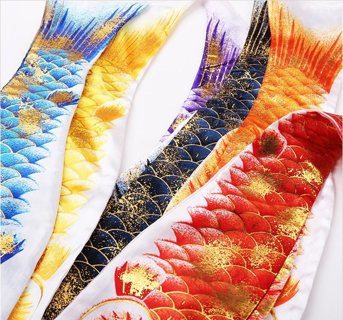 Set of Traditional Japanese Carp Flags With Gold Japanese Koi Etsy