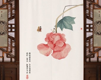 rideau de porte aquarelle chinois, rideau de porte oriental, rideau séparateur d'espace, rideau court, dimension personnalisée, noren japonais