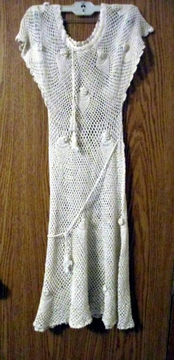 Hand crochet ivory color party dress, size small c