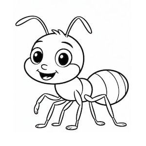Niedliche Ameise Ausmalbild – Kinder Malvorlage, Insekten zum Ausmalen, PDF Malspaß