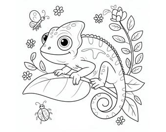 Chameleon coloring page for kids – Fun animal coloring page, print & color, Zoo