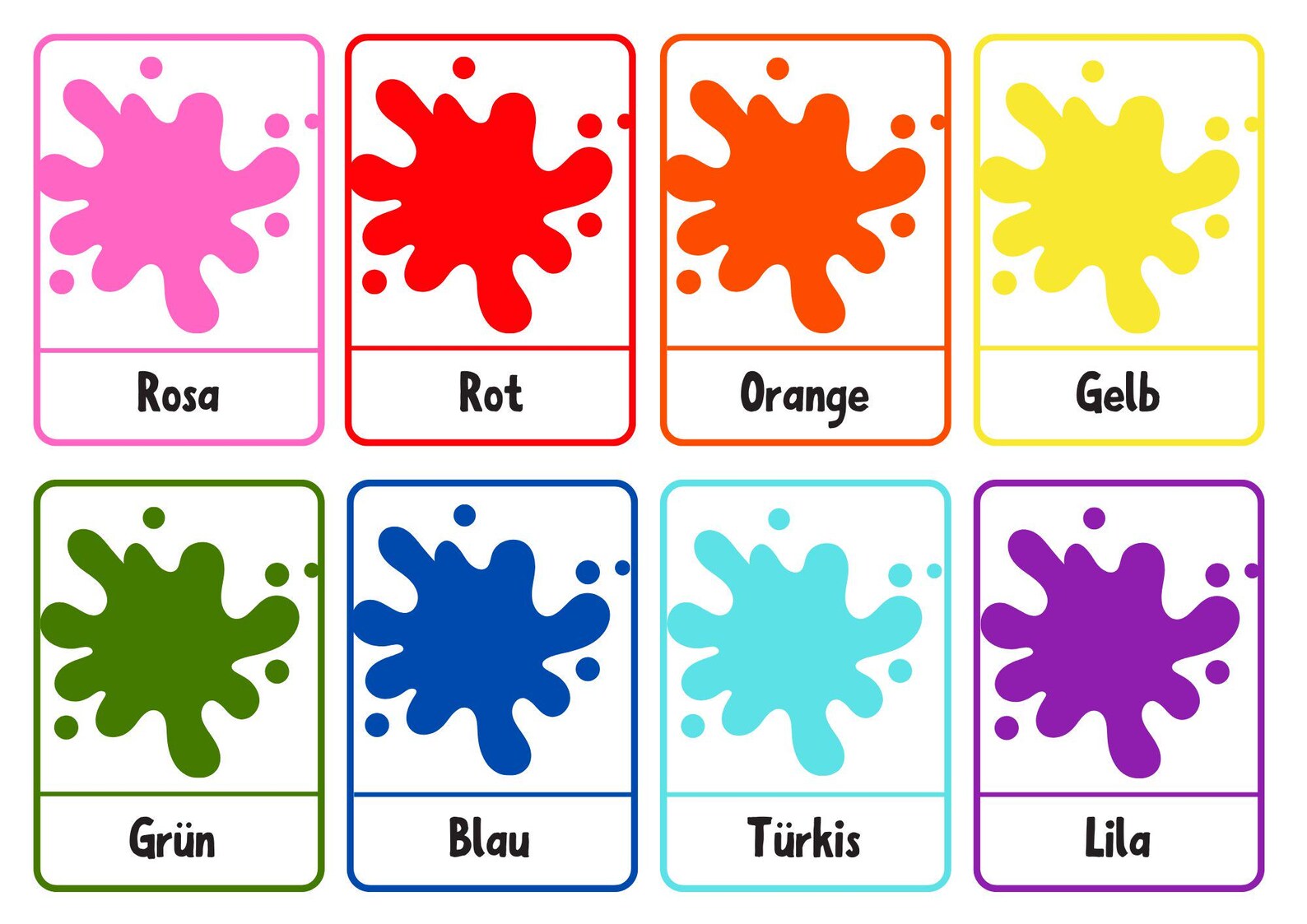 Recognizing Colors – Preschool PDF Flashcard – 8 Color Blobs With Names ...