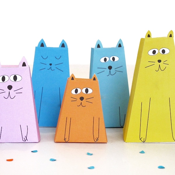 Printable CATS and kitten 3D papercraft-kawaii kitty family  Paper Craft Kit- Printable kids craft - cat decor-Colourful Kids party Ornament