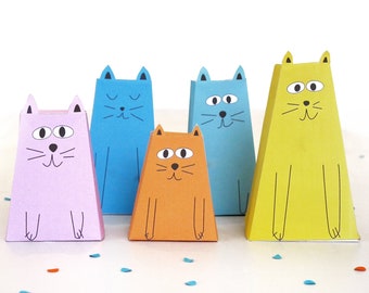 Printable CATS and kitten 3D papercraft-kawaii kitty family  Paper Craft Kit- Printable kids craft - cat decor-Colourful Kids party Ornament