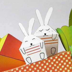 Printable Bunny Party Kit: DIY 3D kawaii Rabbit Family Paper Craft Kit (Digital Download)- Colourful Kids party Ornament and  treats boxes