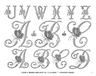 printable HAND EMBROIDERY ALPHABET pattern book, antique french victorian alphabet , Digital Wedding Monogram 24 pages embroidery  pattern