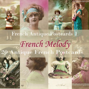 Printable FRENCH POSTCARD, DIY 20 antique french postcards in original size, download Digital, Junk Journal Ephemera, Journal Supplies