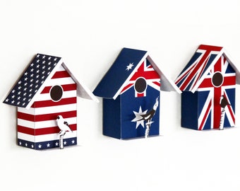 Printable small birdhouses,DIY kits, independance day party, Australia flag, American Flag,July 4th ornament, 3D printable patriotic decor