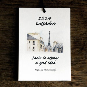 2024 Printable CALENDAR Watercolor Paris Wall Calendar papercraft, Monthly Calendar Download, diy Art Calendar, printable Christmas gift image 2