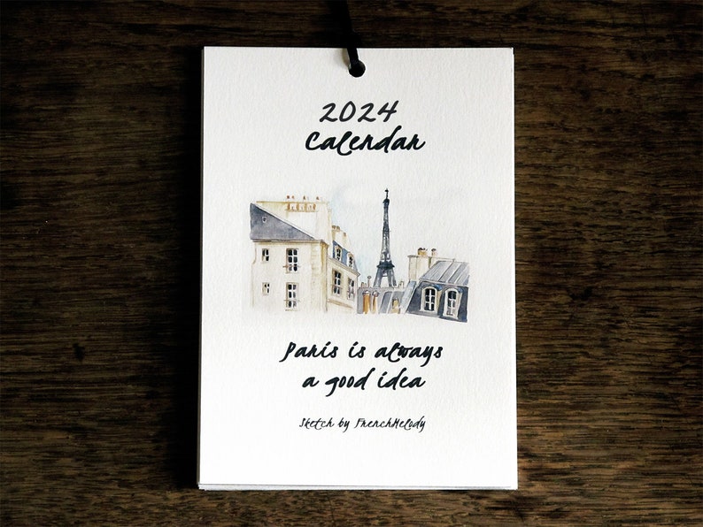 2024 Printable CALENDAR Watercolor Paris Wall Calendar papercraft, Monthly Calendar Download, diy Art Calendar, printable Christmas gift image 2