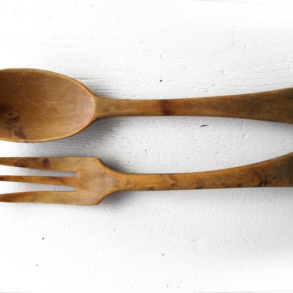 Vintage French olive wooden  salad servers