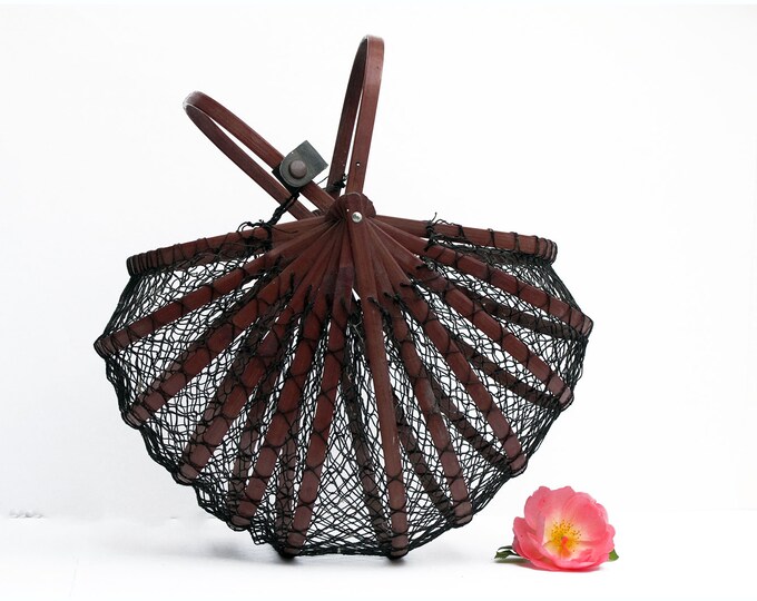Rare French Vintage Mesh Folding Market Basket Eggs Basket Etsy