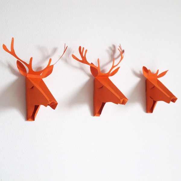 set of 3 faux deer head, faux taxidermy , greeting card