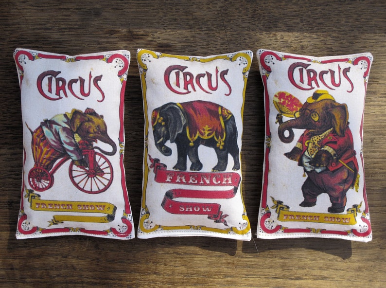 French Circus Elephant collection set of 3 organic French Lavender Sachet Mini Pillow Lavender scented sachets