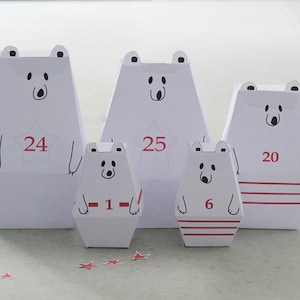 ADVENT CALENDAR -25 little Polar Bears and décor Paper Craft Kit- Diy-Paper Toy-Holidays décor- PRINTABLE pdf- Christmas Ornament