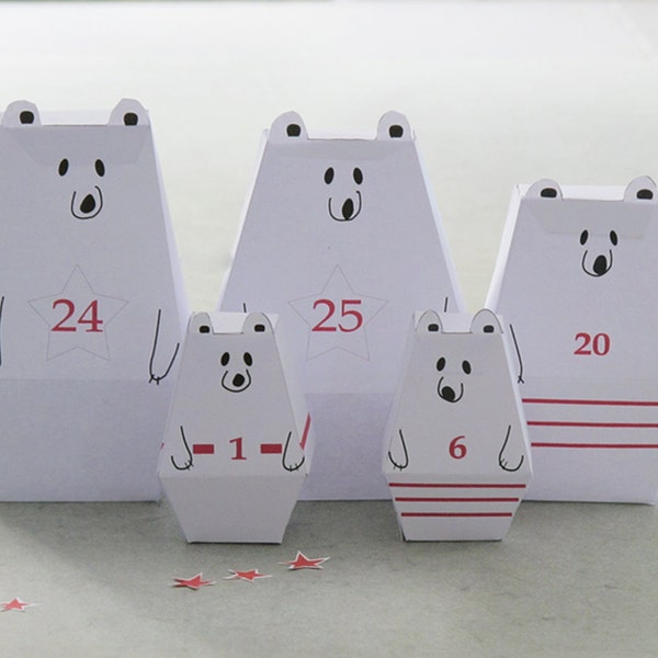 ADVENT CALENDAR -25 little Polar Bears and décor Paper Craft Kit- Diy-Paper Toy-Holidays décor- PRINTABLE pdf- Christmas Ornament