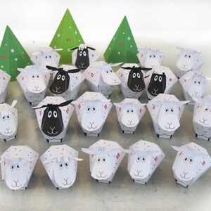 CALENDARIO DE ADVIENTO 25 ovejitas y decoración Kit de artesanía de papel Bricolaje-Juguete de papel-Decoración navideña Pdf IMPRIMIBLE Adorno navideño imagen 5