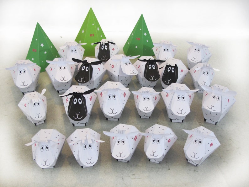 CALENDARIO DE ADVIENTO 25 ovejitas y decoración Kit de artesanía de papel Bricolaje-Juguete de papel-Decoración navideña Pdf IMPRIMIBLE Adorno navideño imagen 5