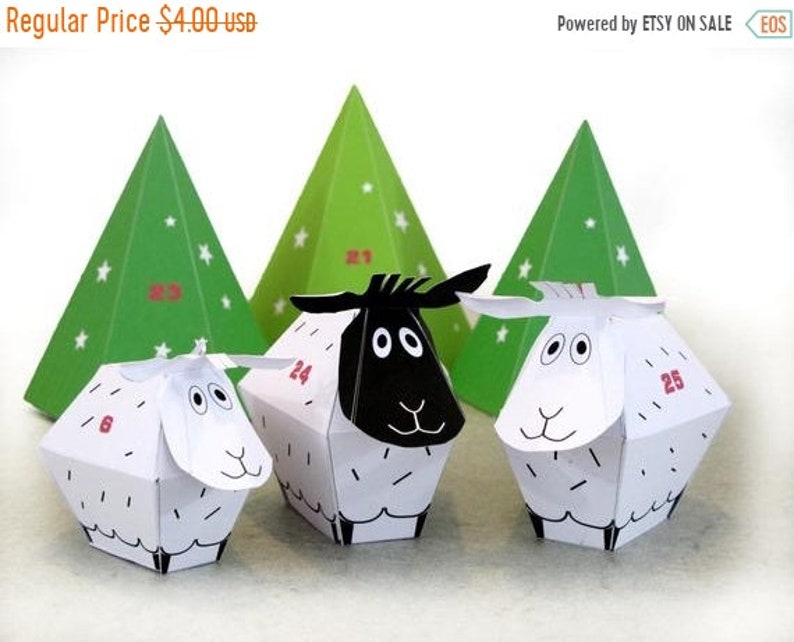 ADVENT CALENDAR 25 little Sheep and décor Paper Craft Kit image 0