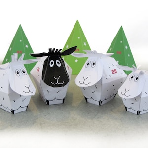 ADVENT CALENDAR 25 little Sheep and décor Paper Craft Kit Diy-Paper Toy-Holidays décor PRINTABLE pdf Christmas Ornament zdjęcie 3