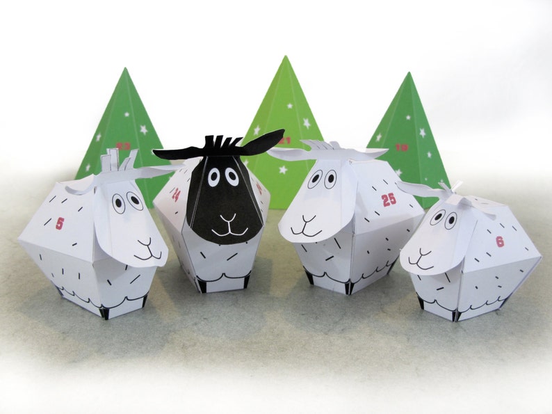 ADVENT CALENDAR 25 little Sheep and décor Paper Craft Kit Diy-Paper Toy-Holidays décor PRINTABLE pdf Christmas Ornament zdjęcie 3