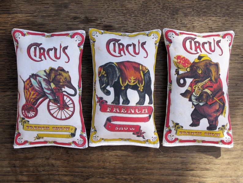 French Circus Elephant collection set of 3 organic French Lavender Sachet Mini Pillow Lavender scented sachets