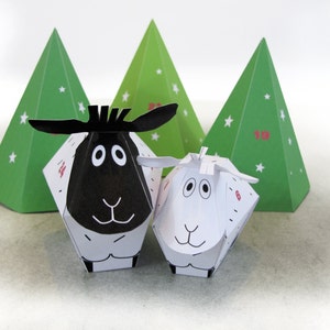 ADVENT CALENDAR 25 little Sheep and décor Paper Craft Kit Diy-Paper Toy-Holidays décor PRINTABLE pdf Christmas Ornament zdjęcie 2