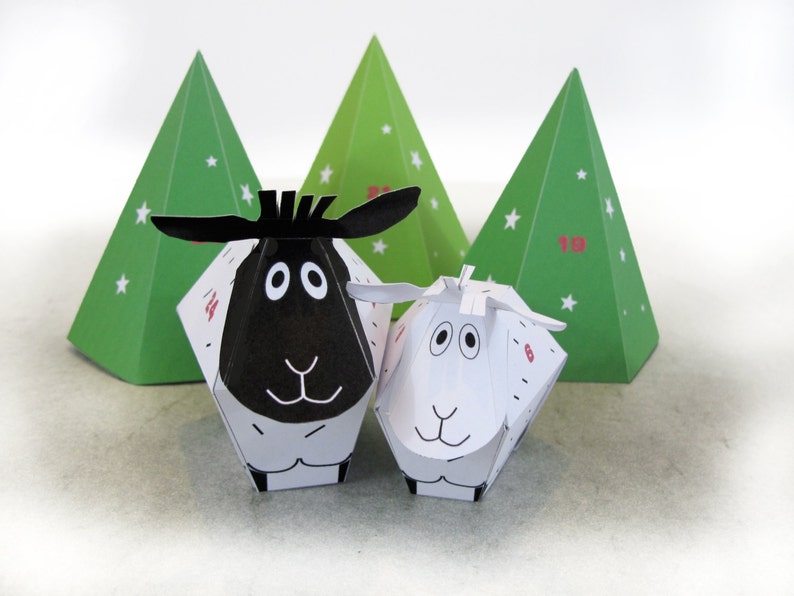 ADVENT CALENDAR 25 little Sheep and décor Paper Craft Kit Diy-Paper Toy-Holidays décor PRINTABLE pdf Christmas Ornament zdjęcie 2