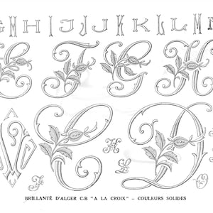 Druckbare ALPHABET Anleitung komplettes antikes französisches Alphabet Stickmuster Download 32 Seiten Digitales Hochzeits-Monogramm 32 Seiten