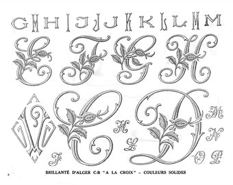 ALPHABET MUSTER zum Ausdrucken Komplettes antikes viktorianisches Alphabet Muster download Digitale Hochzeit Monogramm 32 Seiten Stickmuster