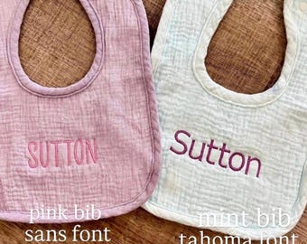 Personalized Embroidered Muslin Baby Bib: Custom Monogram Gift