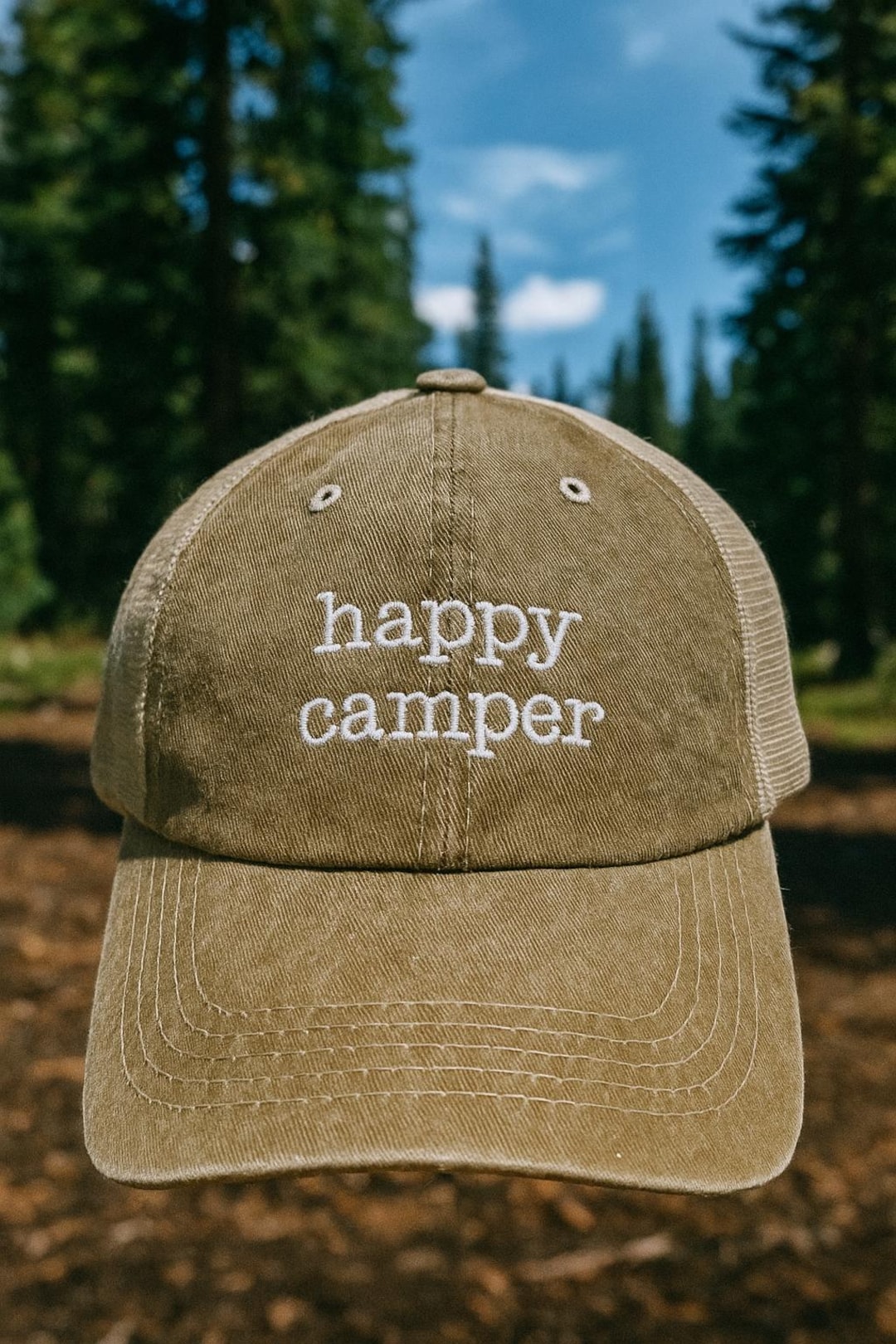 Happy Camper Embroidered Ballcap - Outdoor Adventure Cap - Etsy display picture 1