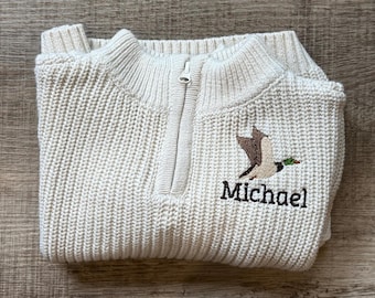 Embroidered Duck Toddler Sweater • Cute Duck Sweatshirt for Boys • Cozy Kids Farm Animal Pullover • Baby Boy Fall Winter Sweater • Handmade