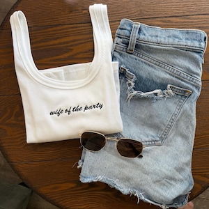 Embroidered Bridal Tank Top: Personalized Mrs. or Wife of the Party, bridal tank, mrs cropped tank top, bachelorette tank